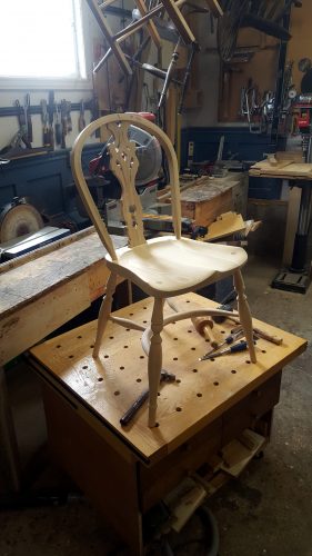 Dry fitting the splat into the seat and bow mortises