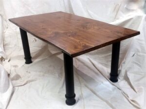 Ash live edge table with custom welded steel base